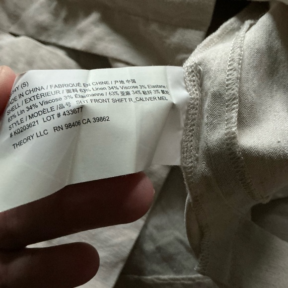 Theory Slit Front Linen Blend Beige Caliver Shift Dress‎ - Picture 4 of 5